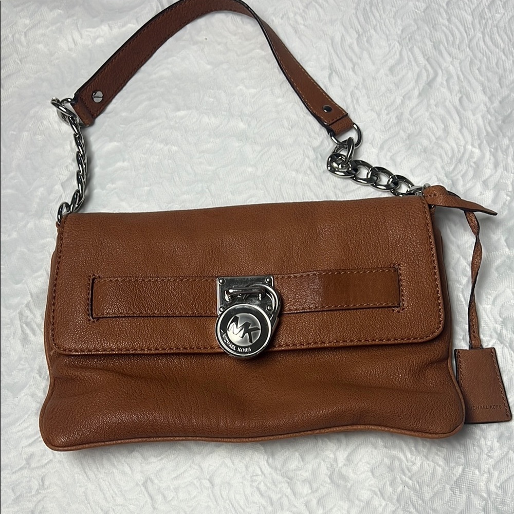 Michael Kors Brown Leather Chain-Handle Wristlet Clutch - Picture 9 of 11